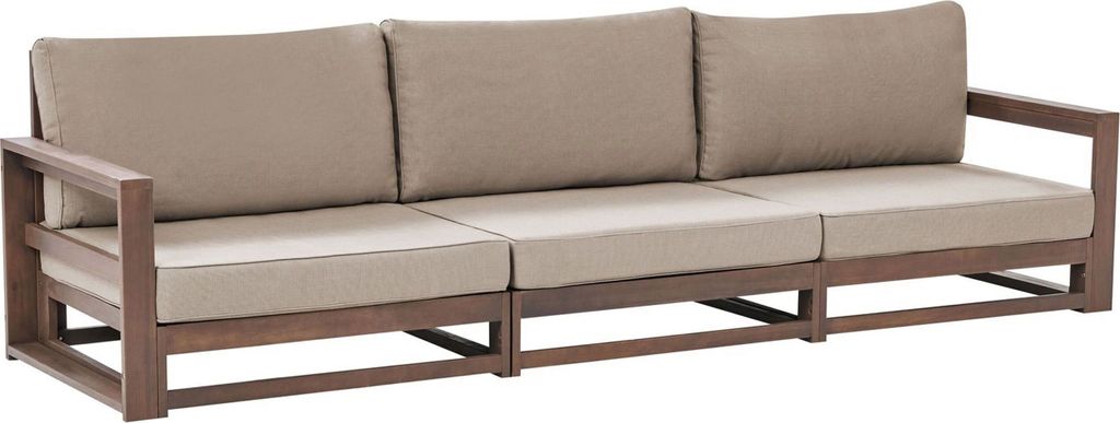 BELIANI Gartensofa Dunkelbraun Akazienholz Auflagen Taupe 3-Sitzer Sofa Retro Landhaus Stil Terrasse Outdoor Außenbereich