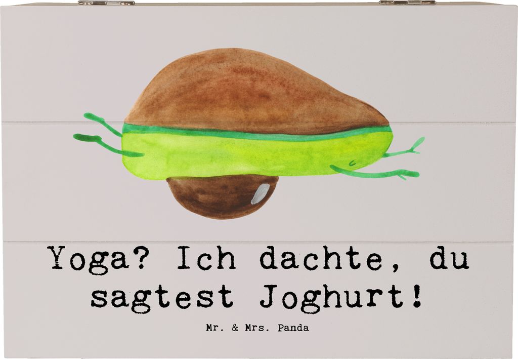 Mr. & Mrs. Panda Holzkiste Yoga Humor 22 x 15 cm - Grau Pastell - Geschenk, humorvoll, Fitness, Holztruhe, Kiste, Sportler, Schatzkiste, Yoga-Stile...