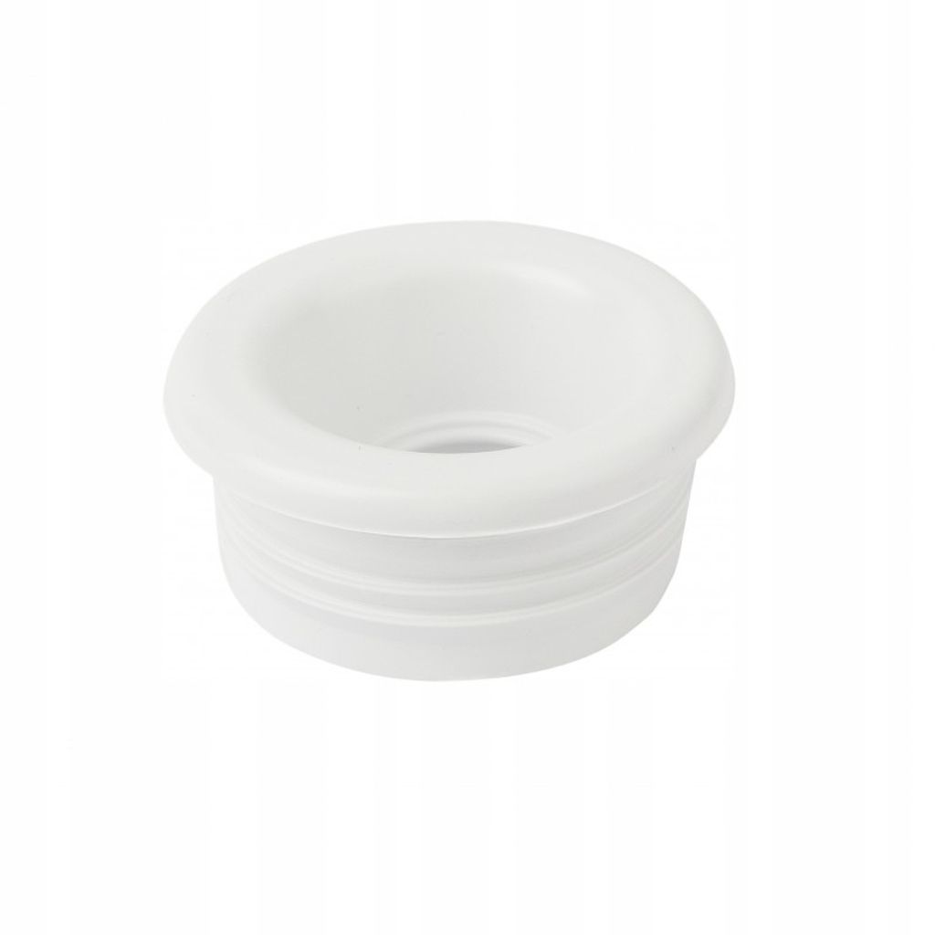 A white rubber reducer for wastewater discharge.