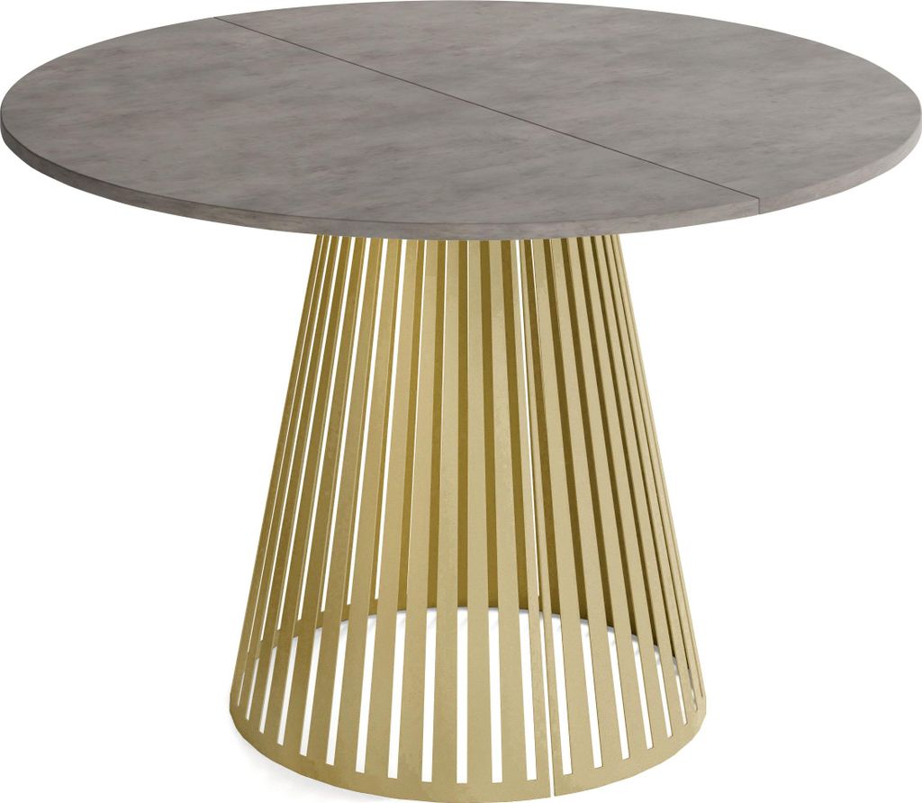 Esstisch Rund Ausziehbar mit Lamellen im Loft-Stil – 100 bis 180 cm – Tisch mit Goldenen Metallbeinen, Platzsparend für Wohnzimmer oder Esszim...