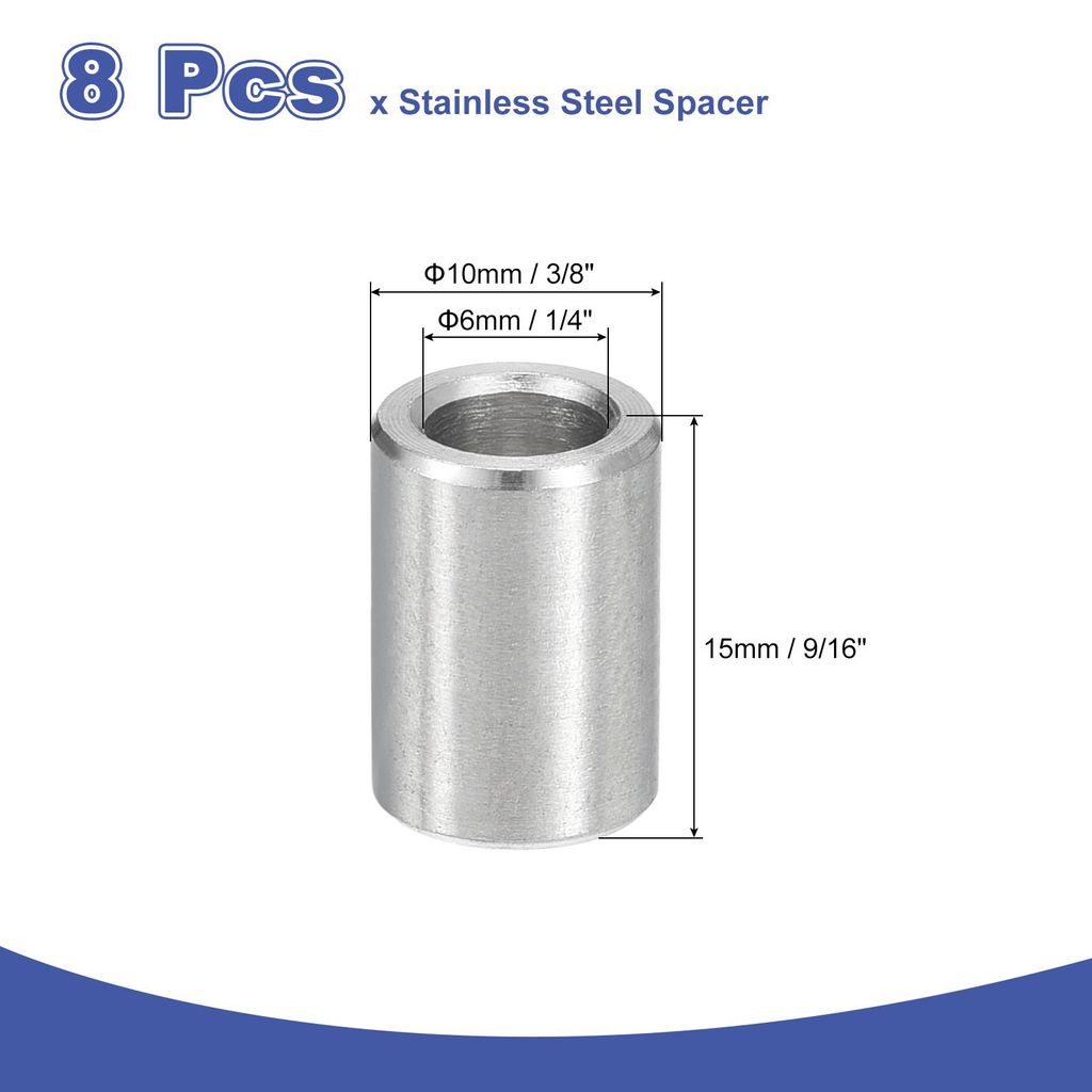 8 Stš¹ck Distanzhš¹lsen Edelstahl 6x10x15mm(IDxODxL) Metallhš¹lsen Abstandshalter Blankes Finish Unverzahnter fš¹r Schrauben und Gewindesta...