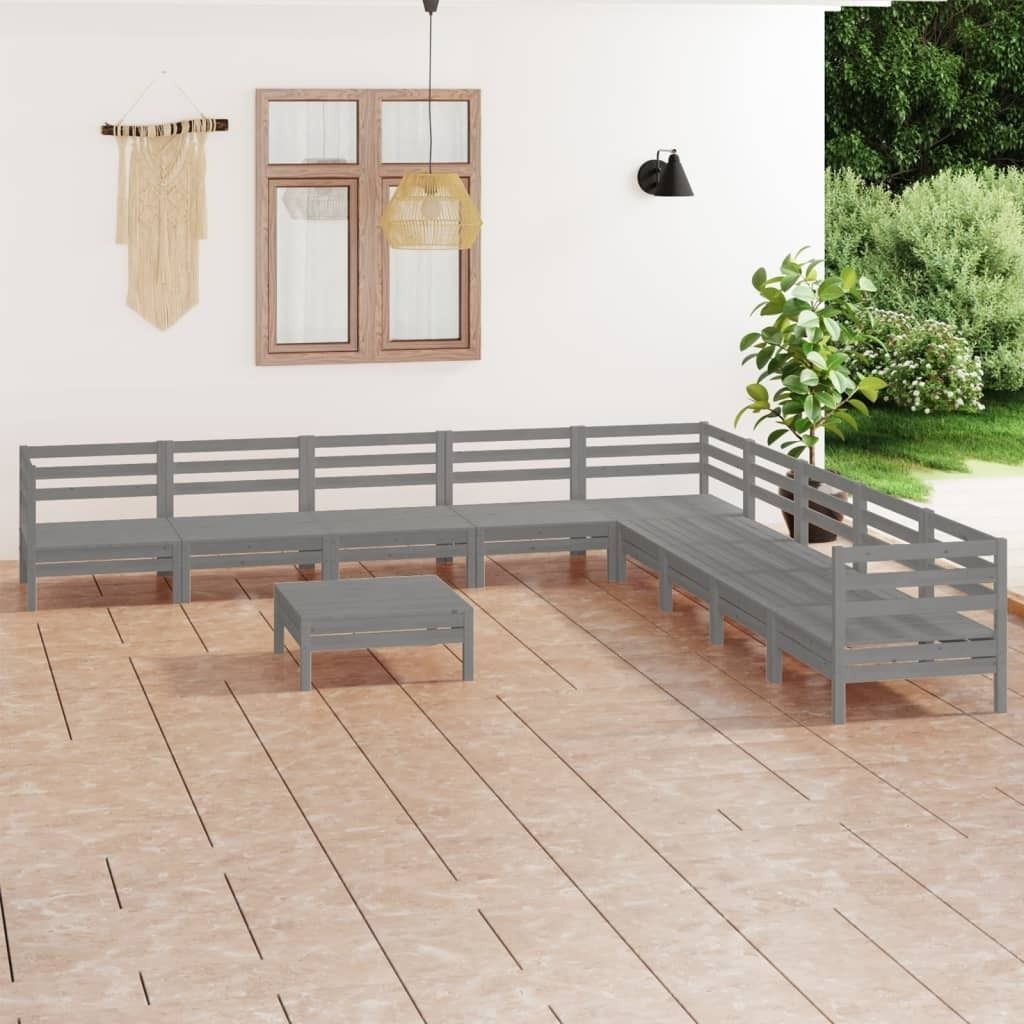 Möbel 10-tlg. Garten-Lounge-Set Massivholz Kiefer Grau - Balkonmöbel 3083121