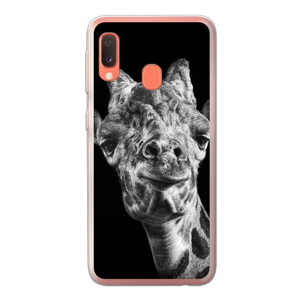 MuchoWow Handyhülle Schutzhülle Hülle für Samsung Galaxy A20e Giraffe - Tier - Schwarz - Weiß Silikon Softcase Handy Hülle - Abdeckung