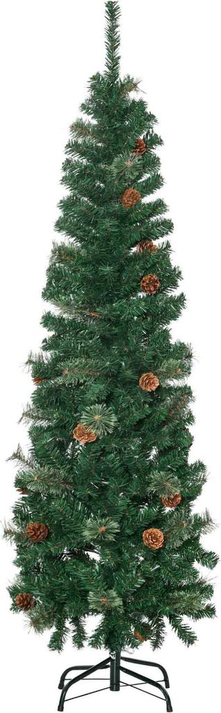 Künstlicher Weihnachtsbaum, schlank, Tannenzapfen, flammenhemmend, 46 x 165 cm, Grün