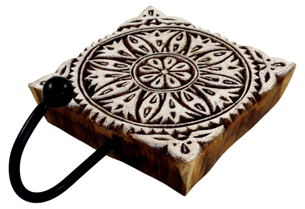 Indischer Wandhaken Ornament - Blüte, 12x10x2 cm