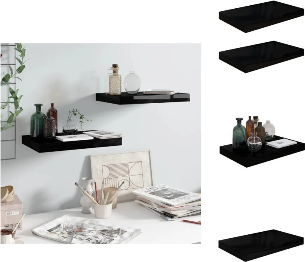 Set 2 Mensole Minimal Nero Lucido 40cm | vidaXL Home Decor