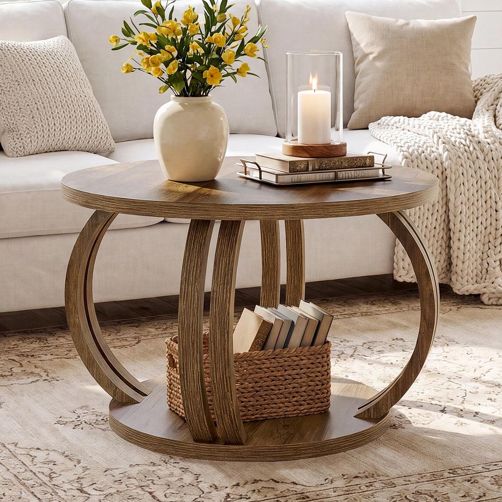 80 cm runder Couchtisch mit Stauraum, Skulptural Produktbild 
