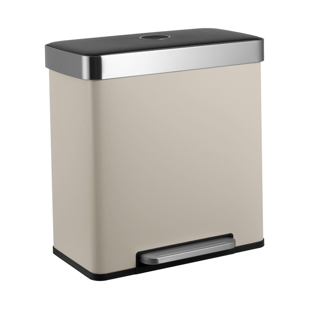 SVITA LT2X30 Mülleimer 60l Treteimer Tretmülleimer Abfalleimer 2 Fächer freistehend mit Deckel inkl. Inneneimer Taupe
