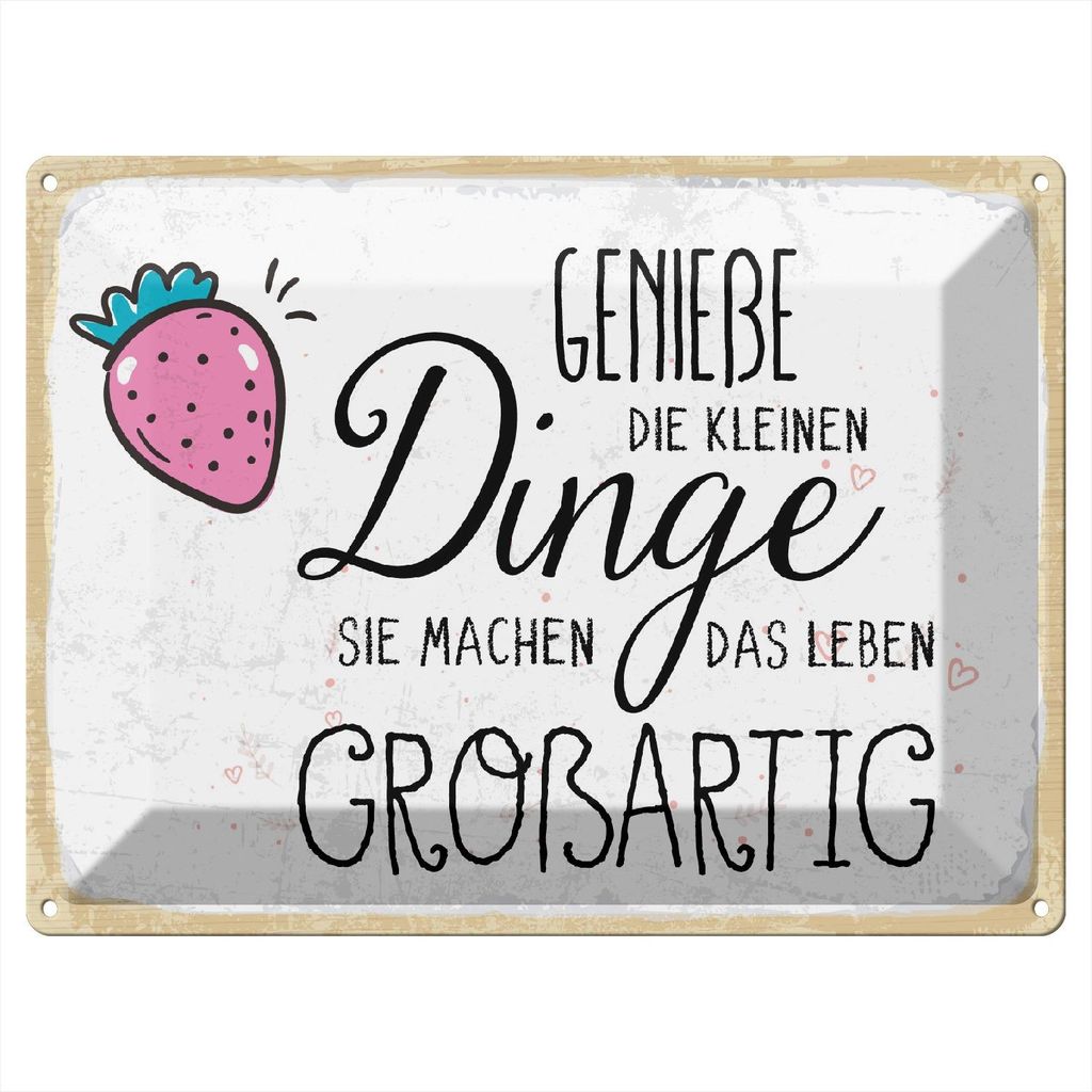 Blechschild Genieße die kleine Dinge sie machen, 40 x 30 cm, Blechschilder Spruch Glück Weisheit