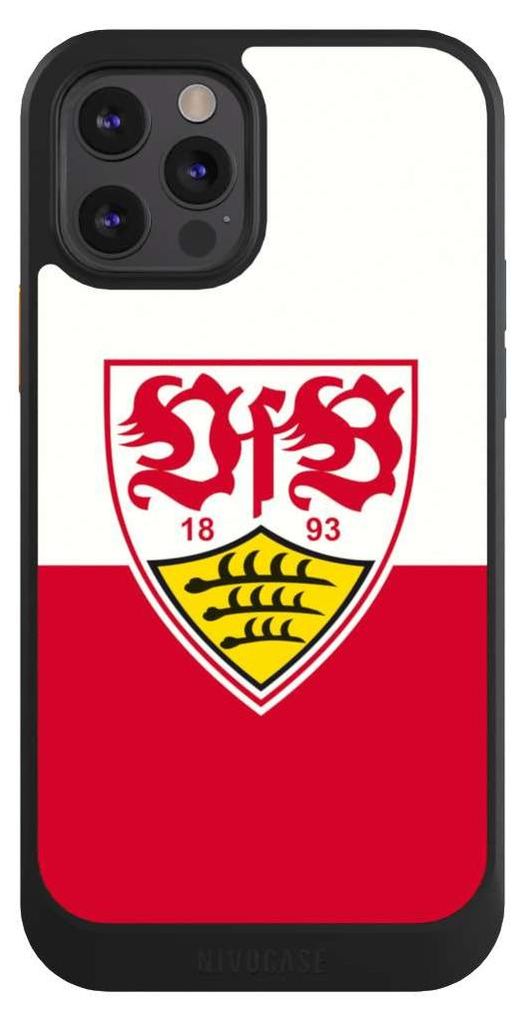 NIVOCASE Hülle für Apple iPhone 12 Pro Handyhülle NIVOcore Case Schwarz Logo Offizielles Lizenzprodukt VfB Stuttgart