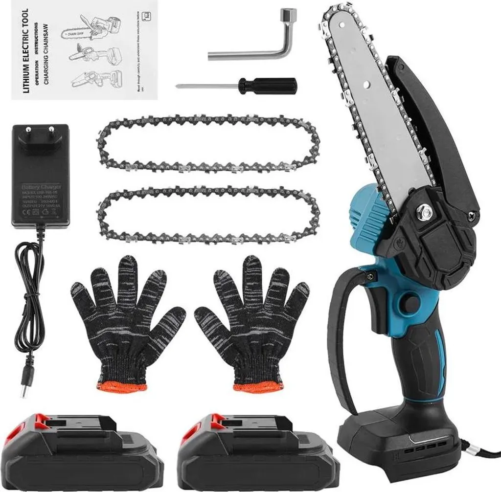 Mini Motosega Elettrica 21V Professionale: Doppia Batteria e Design UE