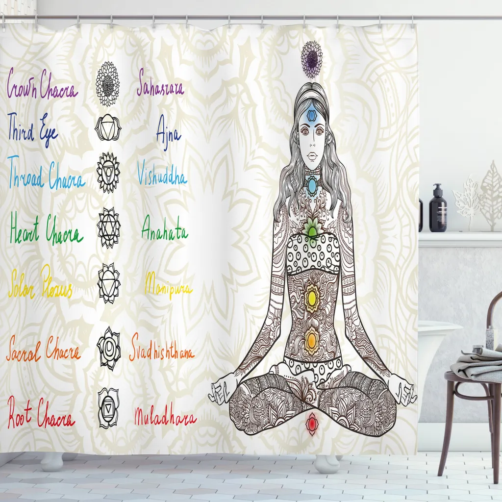 ABAKUHAUS Tenda Doccia Chakra Yoga 175x180 - Tessuto Impermeabile Zen