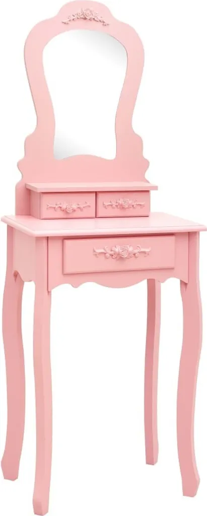 Set tavolino da toilette con sgabello Rosa 50x59x136 cm Legno di Paulownia