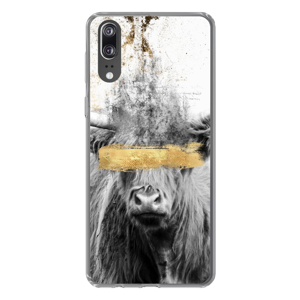 MuchoWow Handyhülle Schutzhülle Hülle für Huawei P20 Schottischer Highlander - Gold - Abstrakt Silikon Softcase Handy Hülle - Hardcover