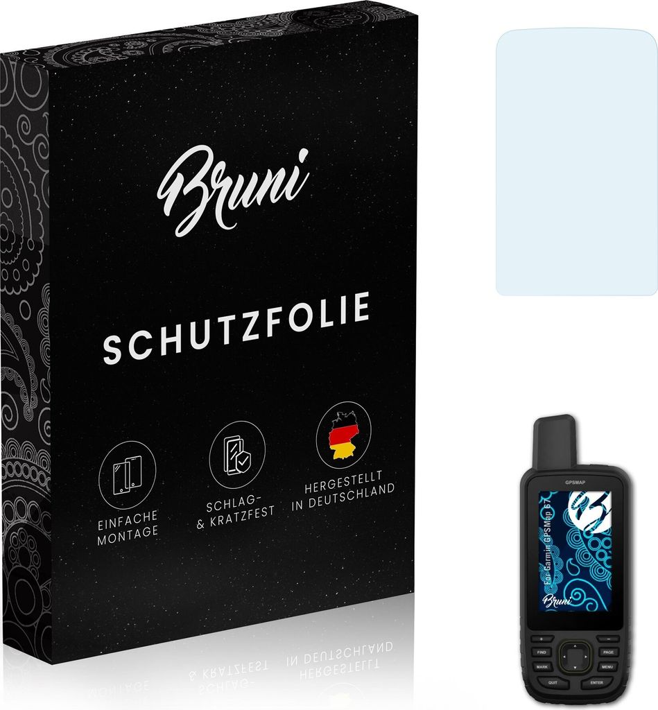 Bruni Basics-Clear 2x Schutzfolie kompatibel mit Garmin GPSMap 67 Folie