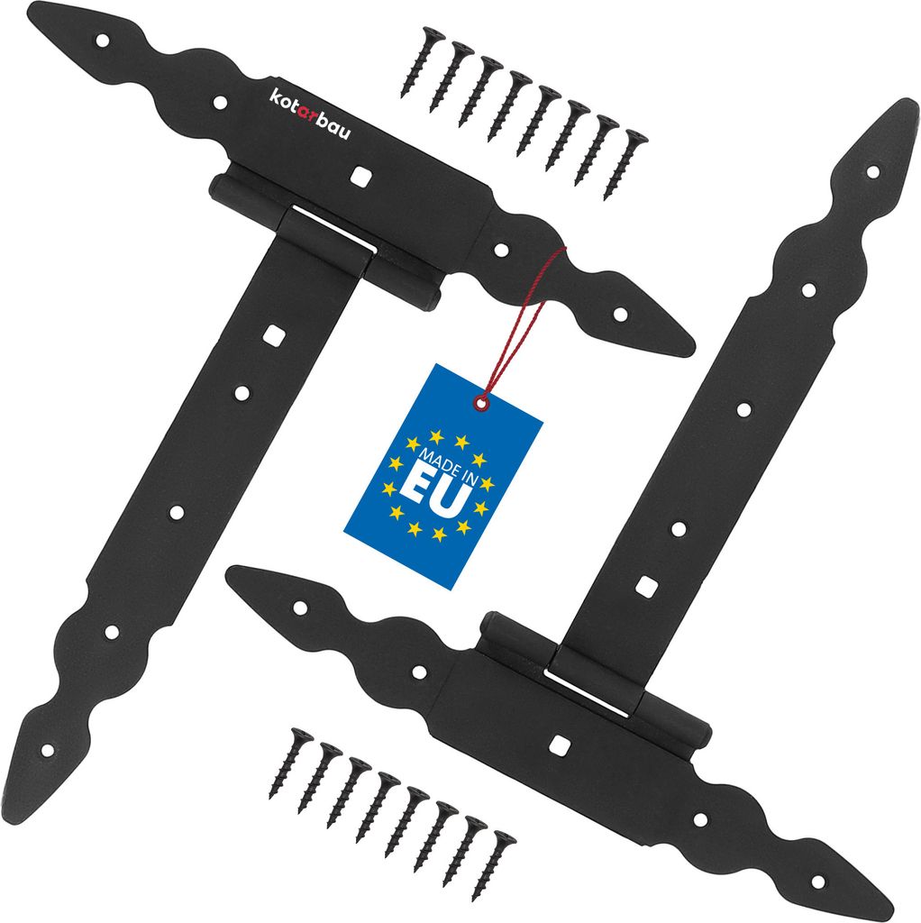 KOTARBAU 2 St. T Scharniere schwarz L: 250 mm Kreuzgehänge pulverbeschichteter Stahl Gartentor Scharnier Türband Holztür Ladenband schwarz Tor...