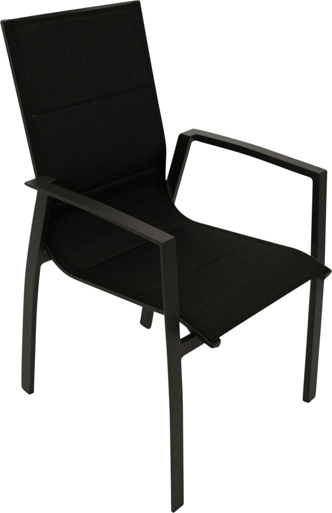 TPFGarden 4ER-SET STAPELSESSEL Halesowen - Gartenstuhl mit Armlehnen, Gestell Aluminium dunkelgrau pulverbeschichtet, Bezug Textilene schwarz mit P...