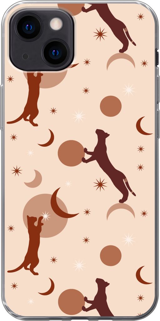 MuchoWow Handyhülle Schutzhülle Hülle für Telefoonhoesje iPhone 13 Muster - Katze - Mond - Pastell - Mädchen - Kinder - Kinder Silikon Softc...