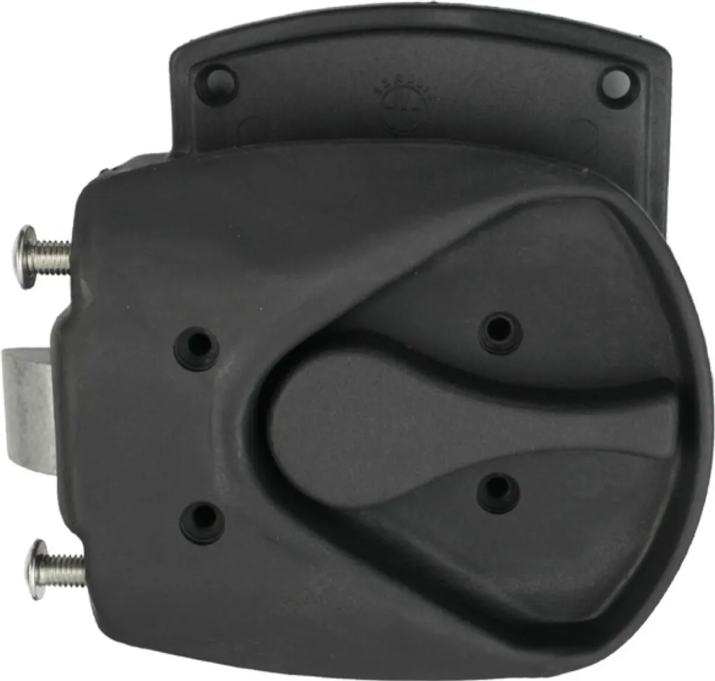 Serrure anti-vibration pour porte de caravane noire avec patte de maintien