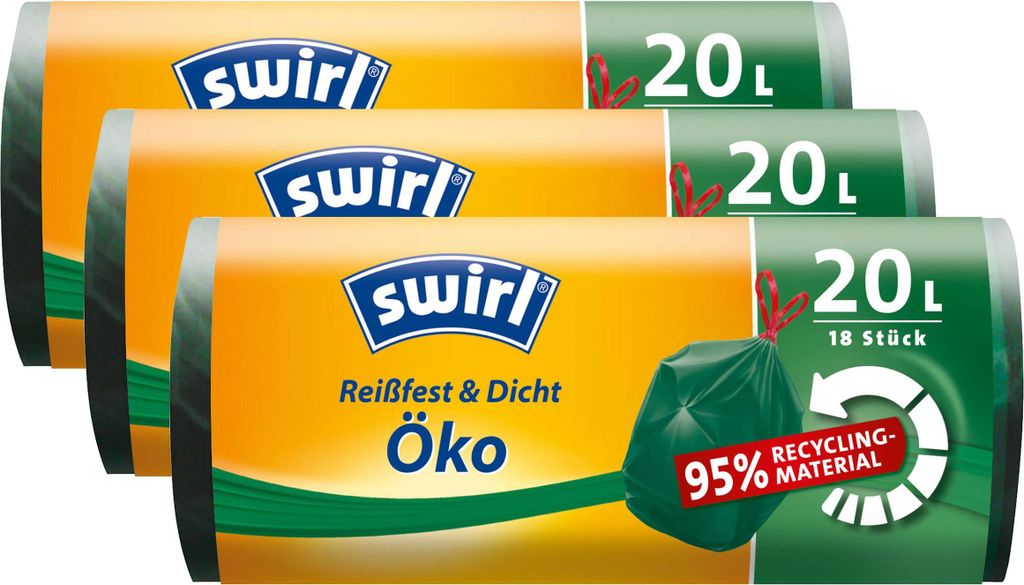 3x Swirl Öko Müllbeutel 20L ( 18 stk./ Rolle ) mit Zugband