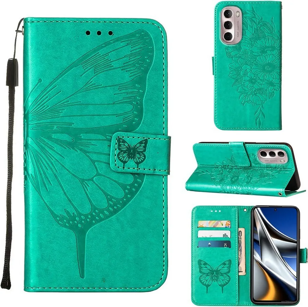 Custodia Farfalla Moto G Stylus 4G 2022 | Cover Portafoglio Pelle Verde