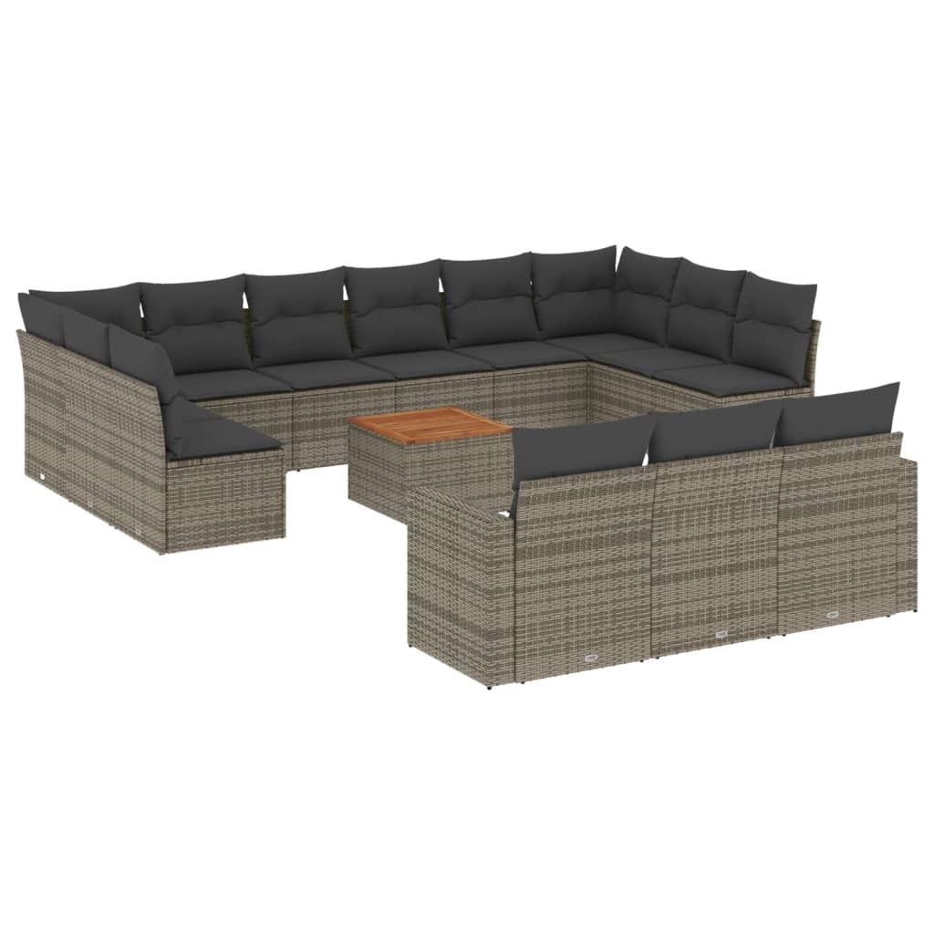 SYFAX 14-tlg. Garten-Sofagarnitur mit Kissen Grau Poly Rattan