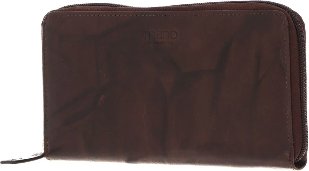 Mano Donna Aurona Portefeuille Continental en Cuir Véritable Marron Foncé