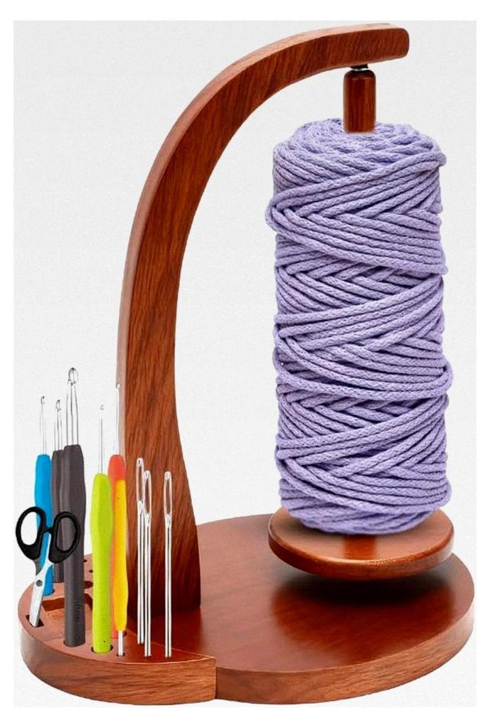 Wollabwickler, Garnrollenhalter mit magnetischem Wollknäuelhalter und Aufbewahrung für Strickzubehör, Holz Wollwickler, drehbarer Wollhalter fü...