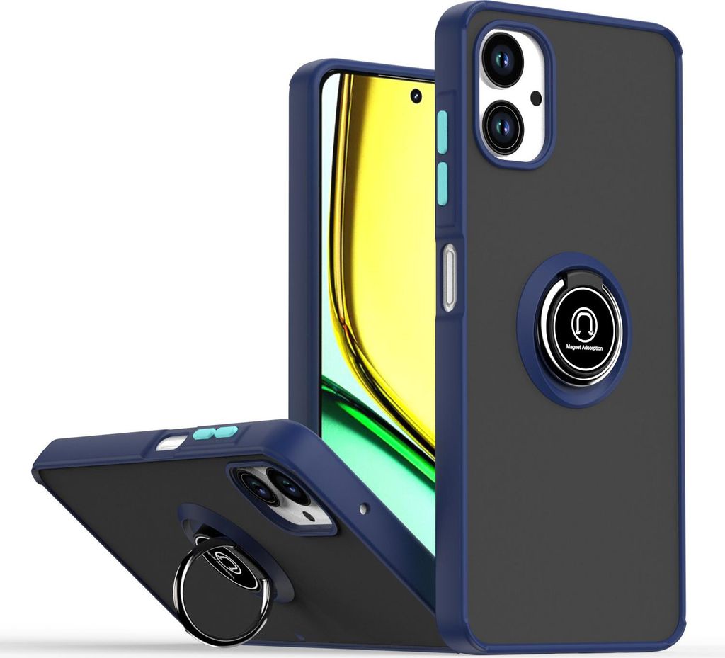 Hülle für Samsung Galaxy A06 5G/4G Matte Transluzent TPU Stoßfest Schutzhülle mit Ring Halter Ständer Blau