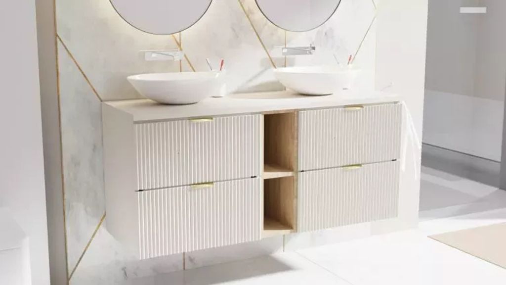 WENA Skříňka pod umyvadlo 140 cm, žebrovaná čela, kovové Obrázek produktu 3
