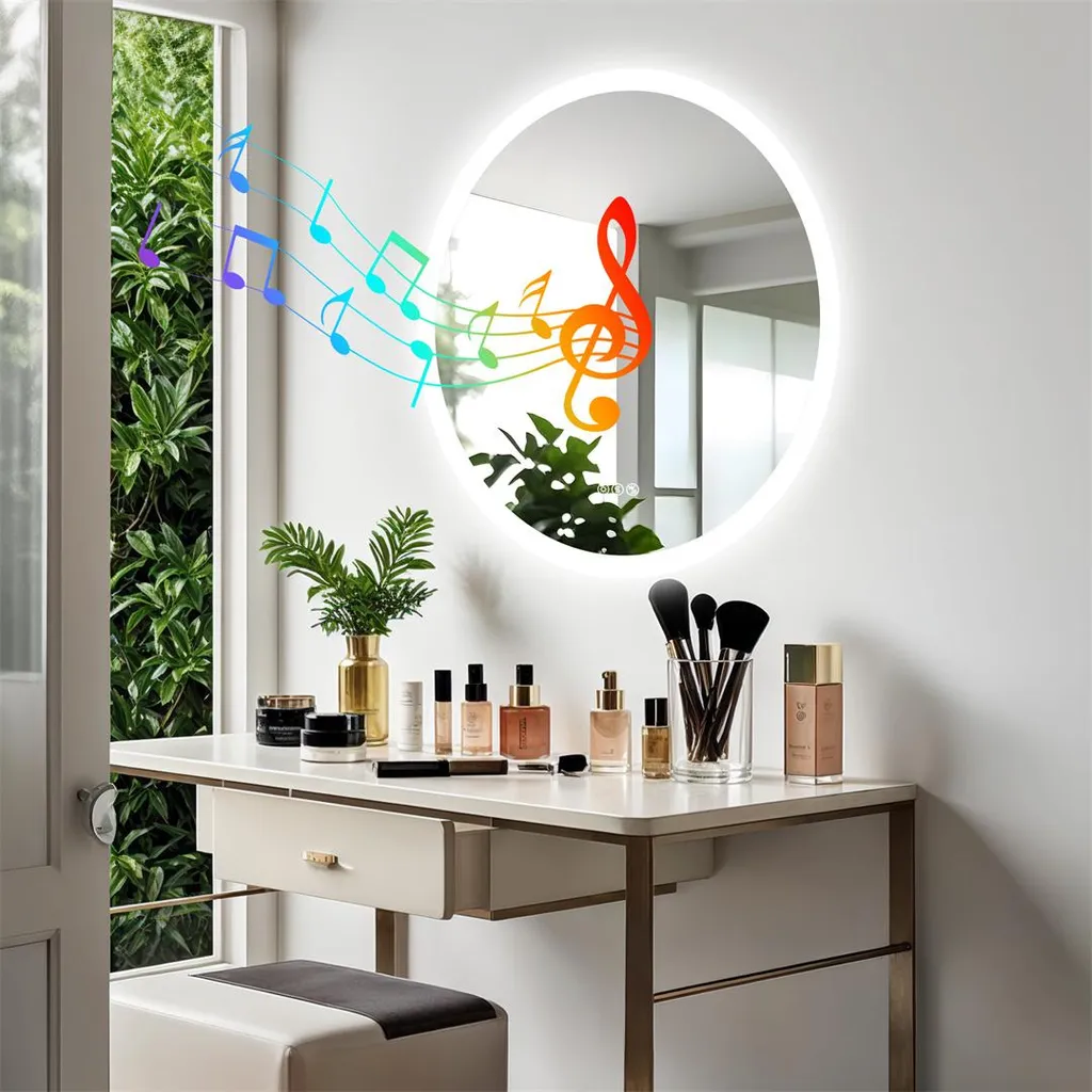 Miroir de salle de bain LED intensité variable Bluetooth jaune Série V