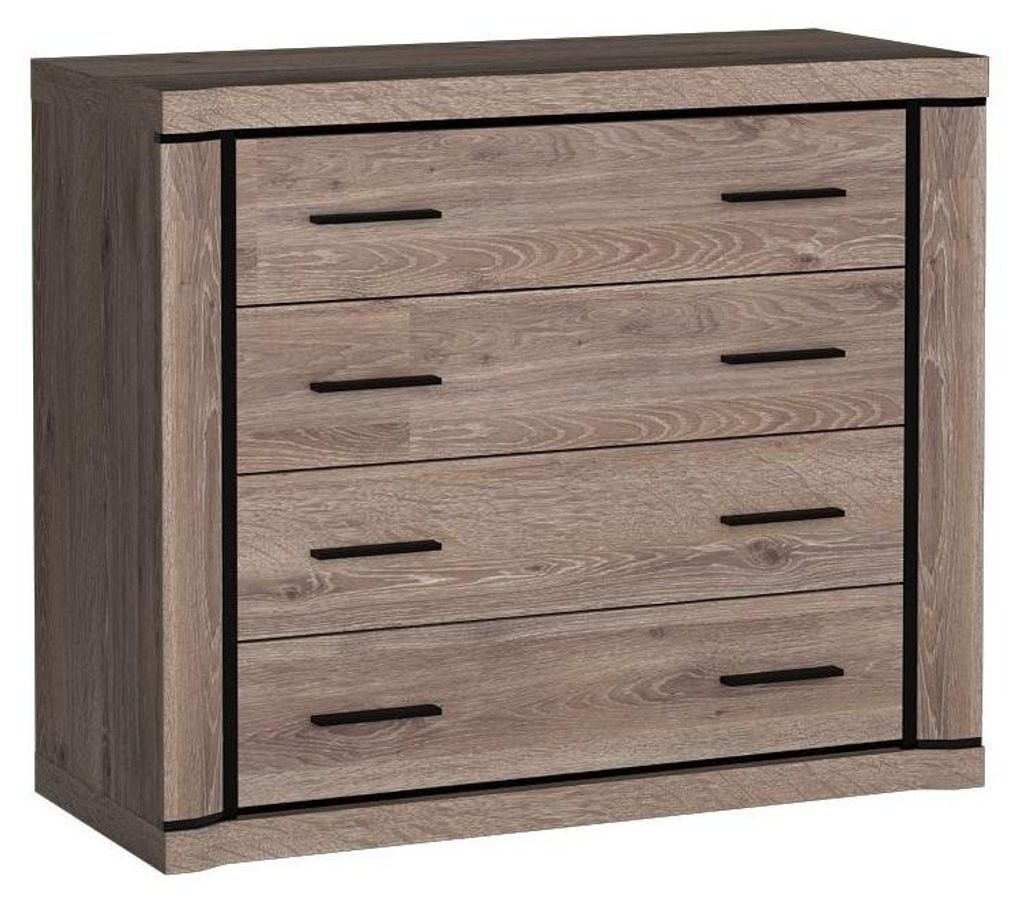 Masseno Kommode MALAGA 107 cm Sideboard mit 4 Schubladen und Türen für Wohnzimmer Schlafzimmer Modern 107x45x91 cm Braun