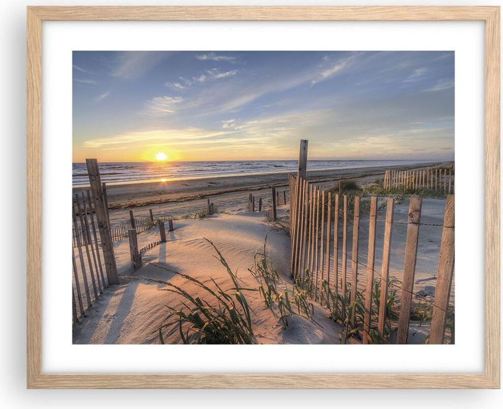 Gerahmtes Poster - Rahmen in heller Eiche - Westen Sonne Düne - 50x40 cm - Wand Bild - Wanddeko - Wandbilder - Wandposter - Bilderrahmen - Bilder ...