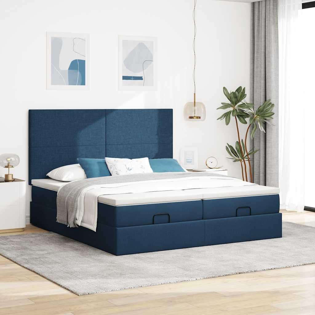 vidaXL Ottoman-Bett mit Matratzen Blau 180x200 cm Stoff