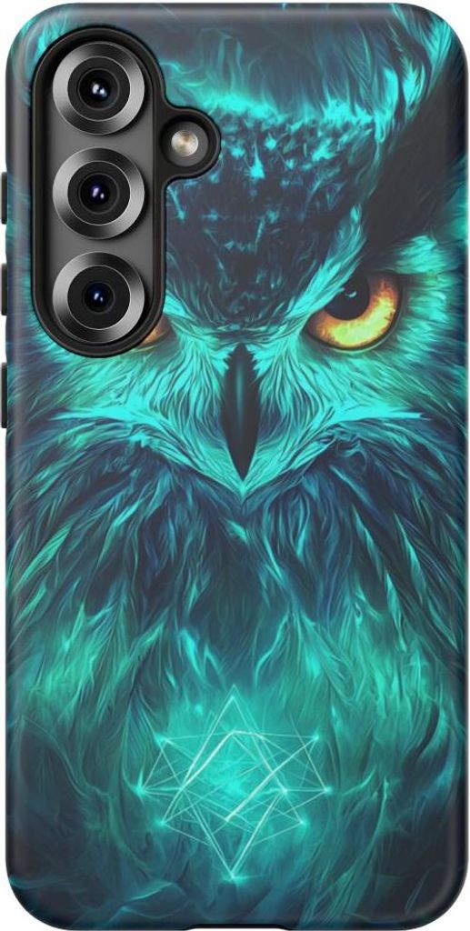 Faszinierendes Eulengesicht mit leuchtenden Augen – Handyhülle Kompatibel mit Galaxy S25