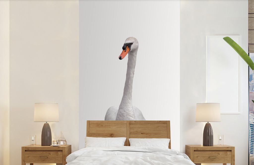 MuchoWow Fototapete für Wohnzimmer oder Schlafzimmer Wandtapete Vinyl Motivtapete Schwan - Tiere - Vogel - Jungen - Mädchen - Kinder - 120x240 ...