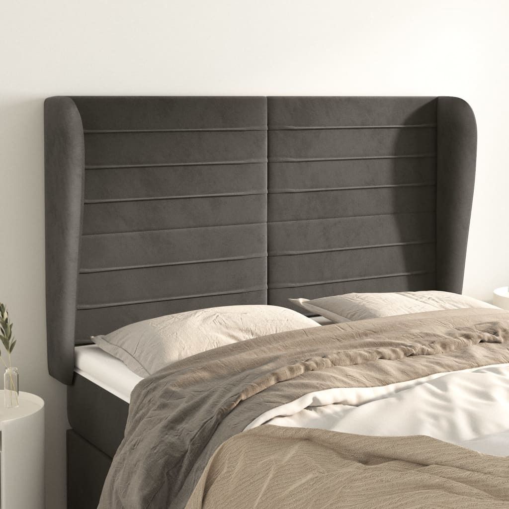 "Rabatt" Bettkopfteil modern - Kopfteil für Bett - mit Ohren Dunkelgrau 147x23x118/128 cm Samt - Kopfteile CC4224