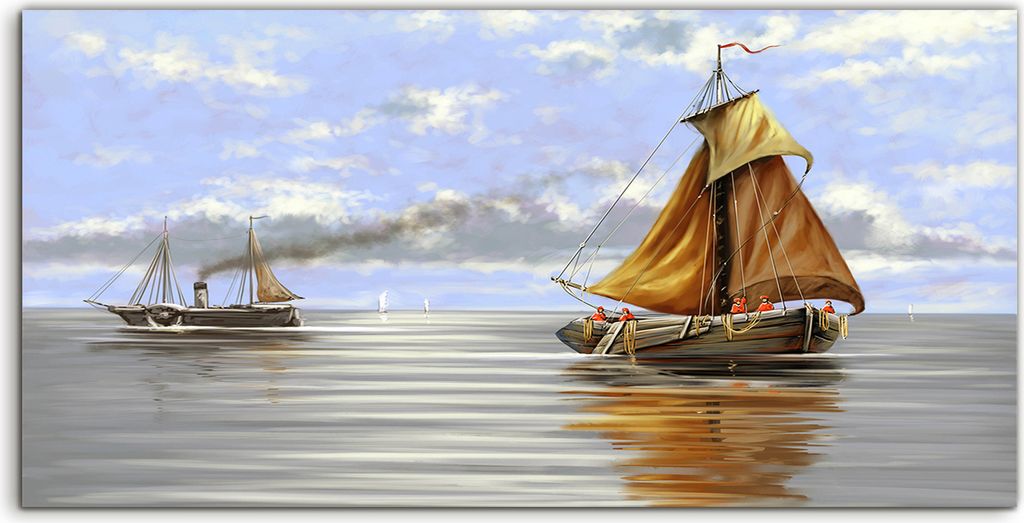 Coloray Spritzschutz aus Glas 100x50 Wandkunst Küchenrückwand Meer Landschaft Schiffe Digitale Kunst