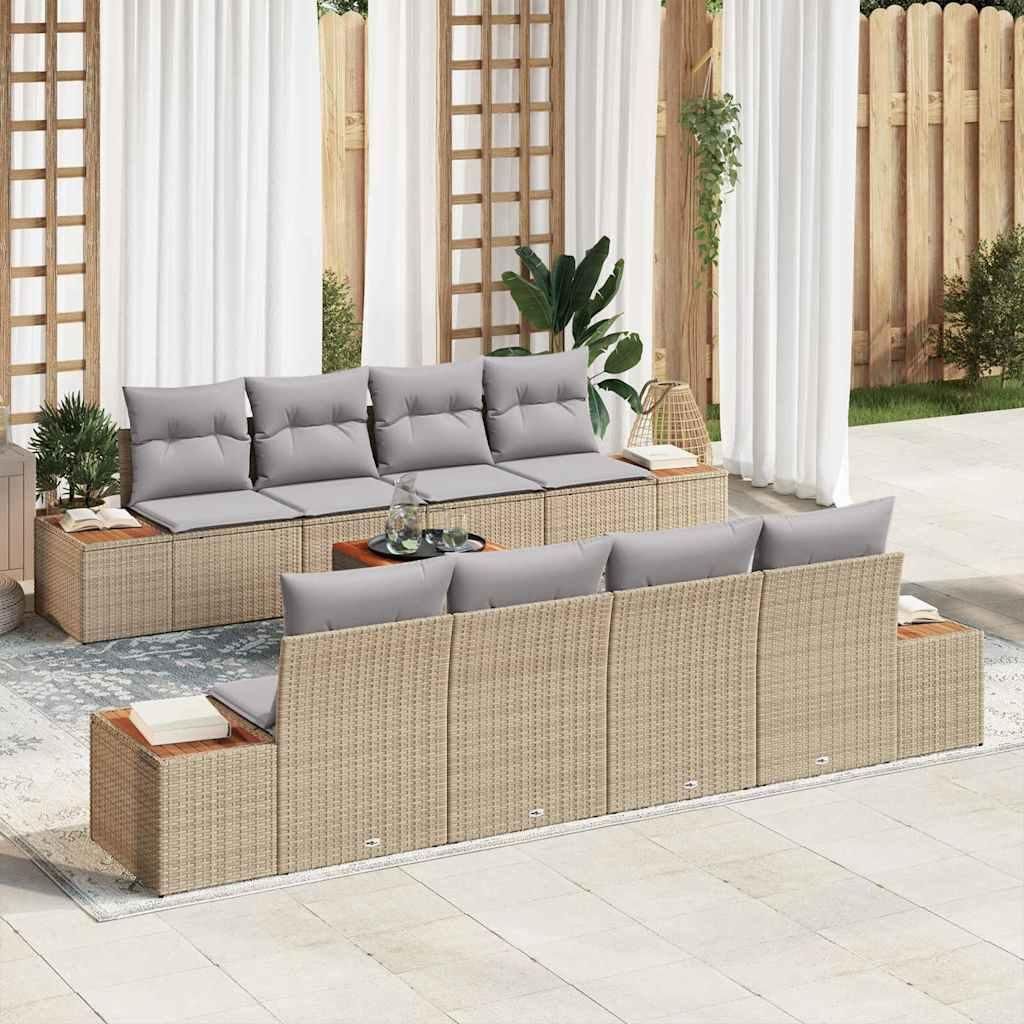 Maison Exclusive - Garten-Sofa-Set mit Kissen mit Speicher 9 pcs Beige Poly Rattan