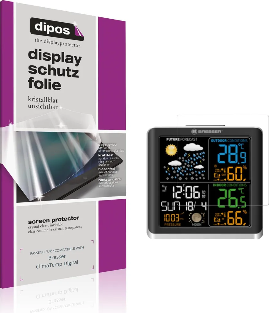2x Pellicola Bresser ClimaTemp Digital - Protezione Schermo Claro dipos