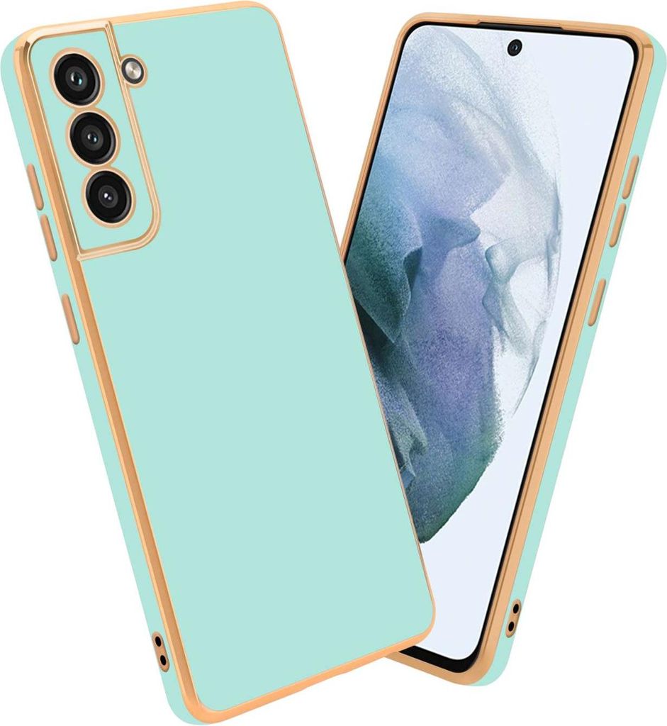 Cadorabo Schutzhülle für Samsung Galaxy S21 FE in Glossy Mint Grün - Gold Hülle flexibles TPU Silikon Cover Kameraschutz