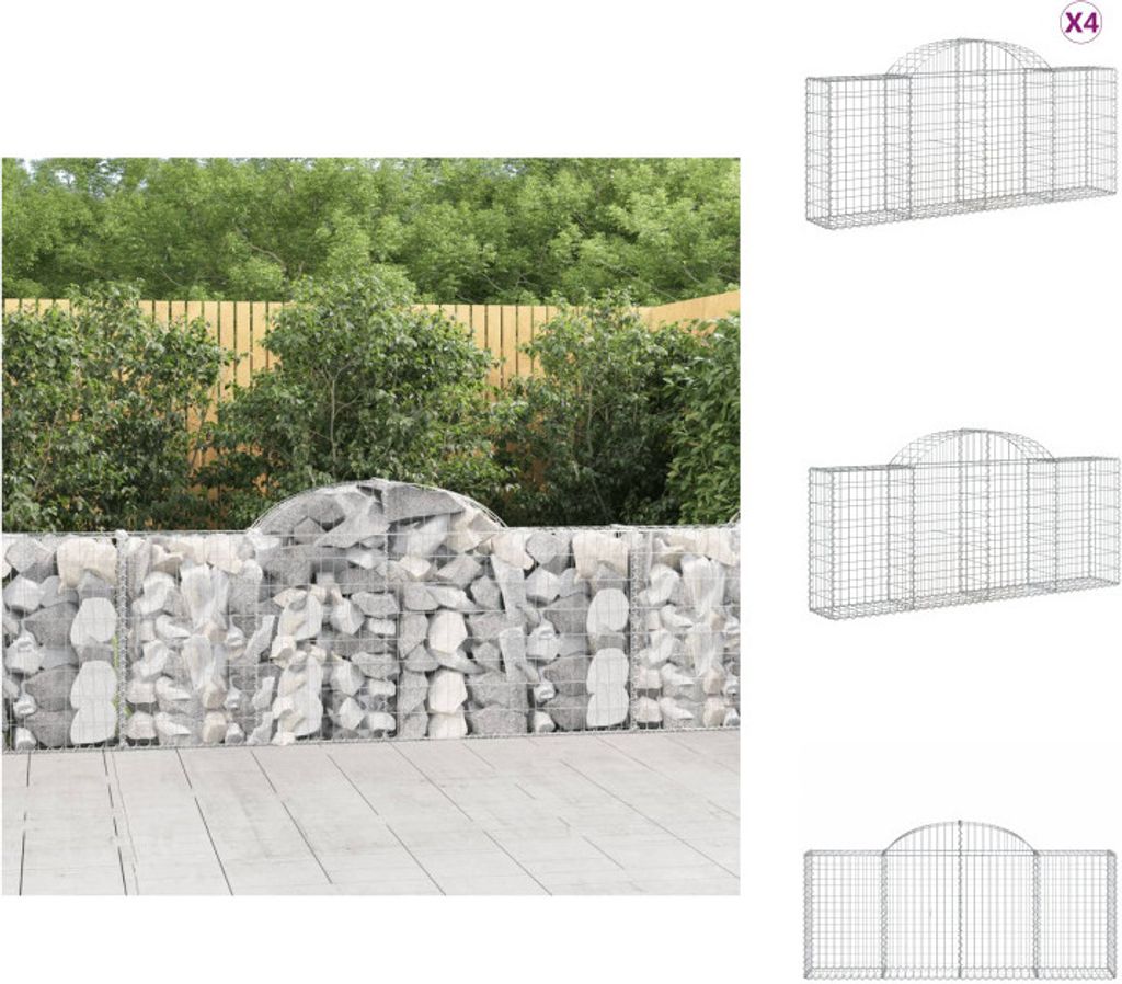 vidaXL Gabionen mit Hochbogen 4 Stk. 200x30x80/100 cm Verzinktes Eisen - Blumentöpfe & Pflanzgefäße