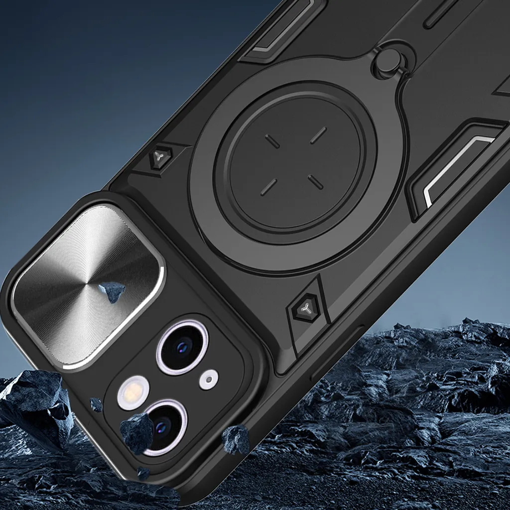 Custodia per iPhone 13 Custodia resistente a doppio strato con copertura della fotocamera e supporto ad anello rosso - 7