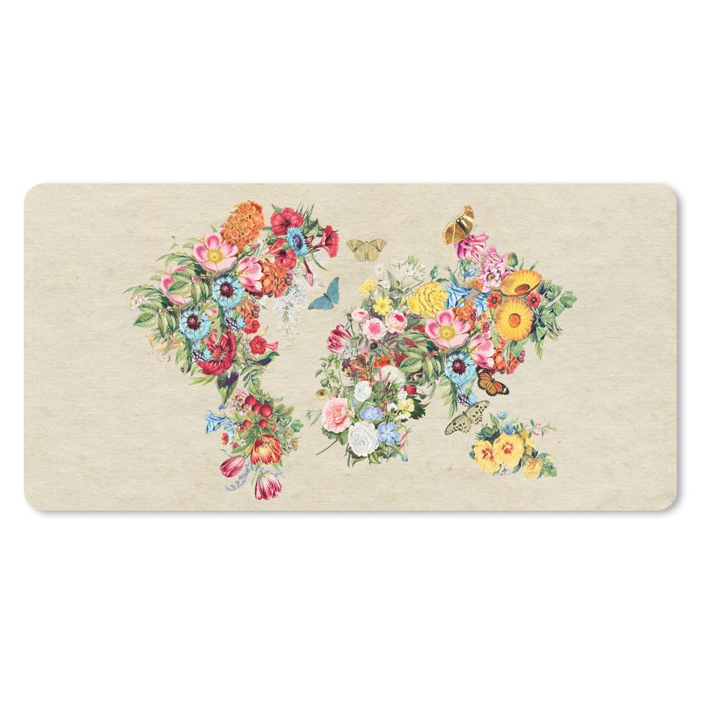 MuchoWow Schreibtischunterlage Karte - Blumen - Vintage-Papier 80x40 cm - XXL Mauspad - Gaming Mauspad