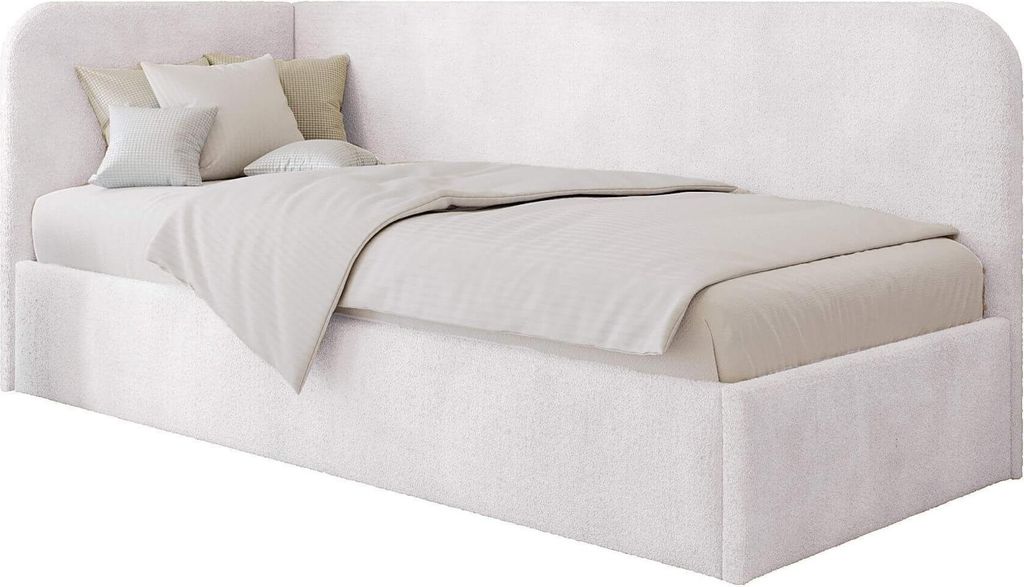 Moebelpaket Bett 90x200 cm, Polsterbett mit Stauraum und Gasdruckfedern, Modern Einzelbett, Kollektion Mario, Linke Ausführung,