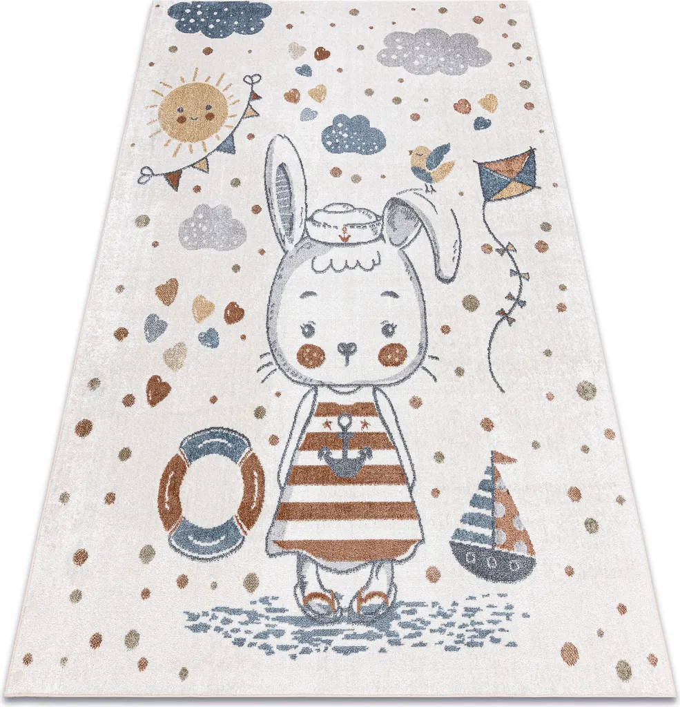 Tapis 280x370 cm BONO 8441 Anti-taches et Moelleux Motif Lapin Marin