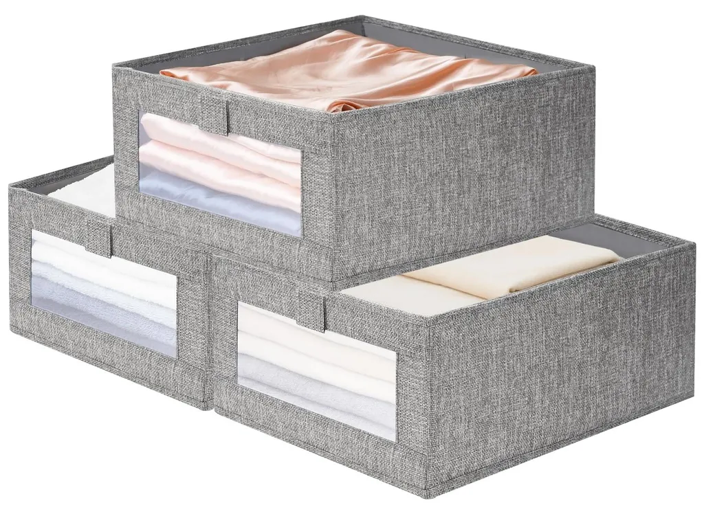 Lot de 3 bacs de rangement robustes en tissu gris 40x27x17 cm pliables