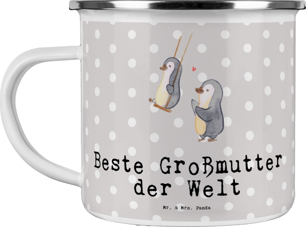 Mr. & Mrs. Panda Emaille Tasse Pinguin Beste Großmutter der Welt - Grau Pastell - Geschenk, Geschenkidee, Grosseltern, Teetasse, Oma, emaillebeche...