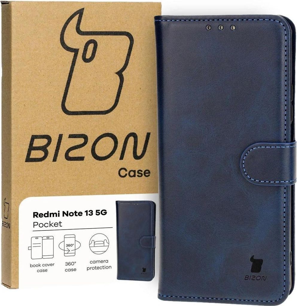 Bizon Case Pocket Flip Case für Xiaomi Poco X6 / Xiaomi Redmi Note 13 Pro 5G, Marineblau