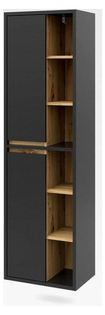 Badezimmerschrank Viola, Anthrazit, 50 x 170 cm mit Türen und offenen Fächern, zur Wandmontage geeignet und kombinierbar mit weiteren Viola Möbeln